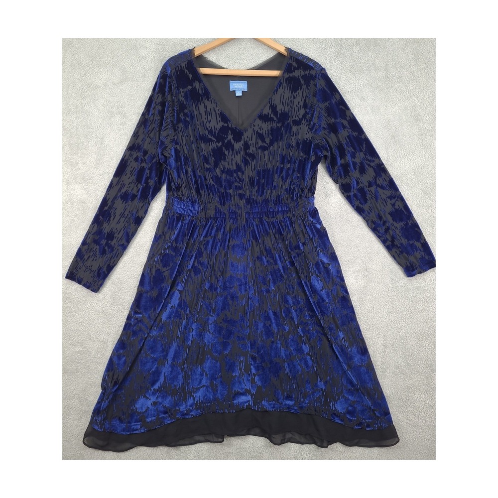 Simply Vera Vera Wang Blue Black Velvet Burnout V-Neck Dress XL Whimsigoth